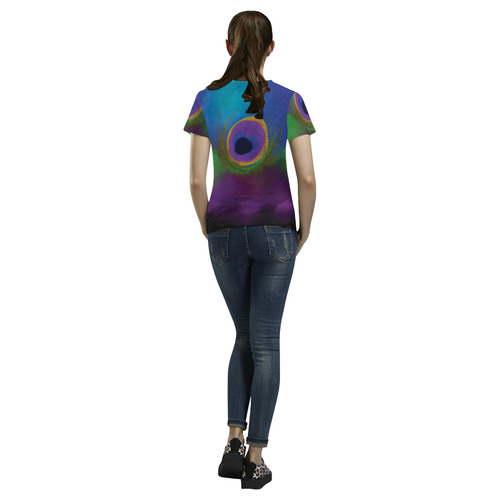 Peacock Abstract 1 Tshirt All Over Print T-Shirt for Women (USA Size) (Model T40)