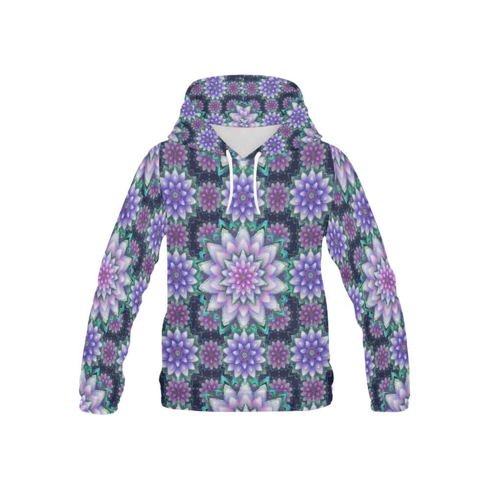 Lotus Flower Ornament - Purple and green All Over Print Hoodie for Kid (USA Size) (Model H13)