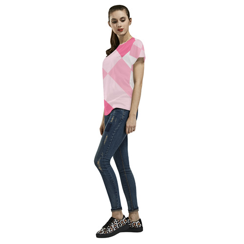 pink and white abstract All Over Print T-Shirt for Women (USA Size) (Model T40)