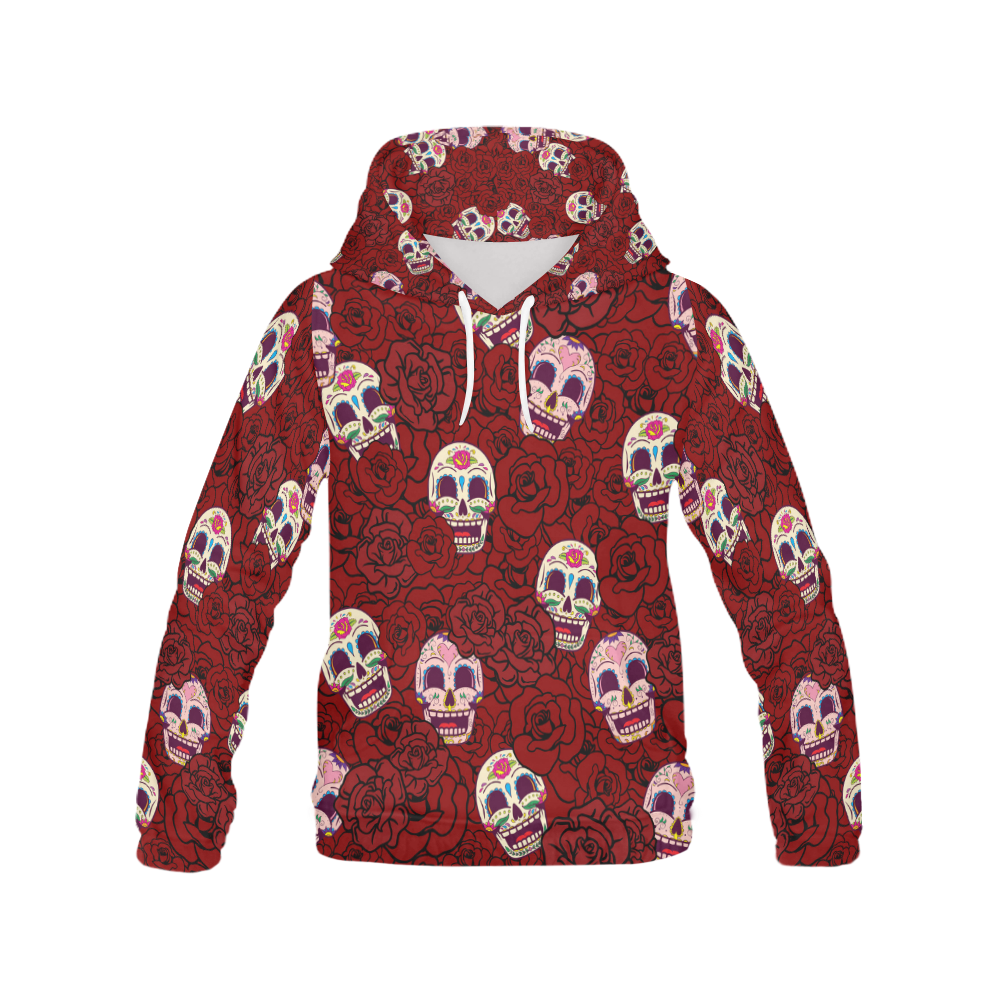 Rose Sugar Skull All Over Print Hoodie for Women (USA Size) (Model H13)