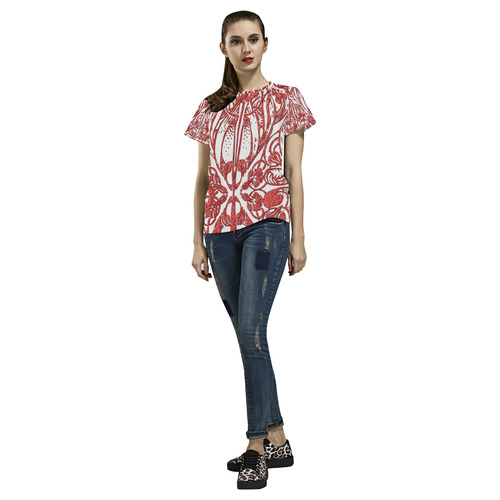Lace Red All Over Print T-Shirt for Women (USA Size) (Model T40)