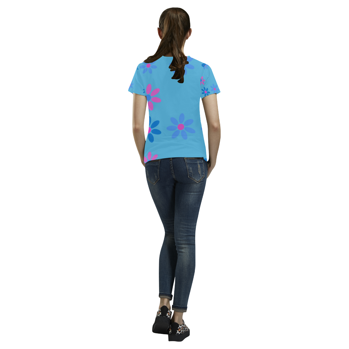 blue pink and purple flowers All Over Print T-Shirt for Women (USA Size) (Model T40)