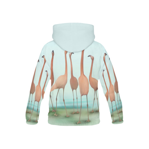 Flamingo Mingle, watercolor, birds All Over Print Hoodie for Kid (USA Size) (Model H13)