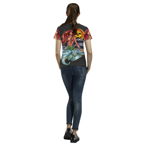 Mermaid womens t chirt black All Over Print T-Shirt for Women (USA Size) (Model T40)