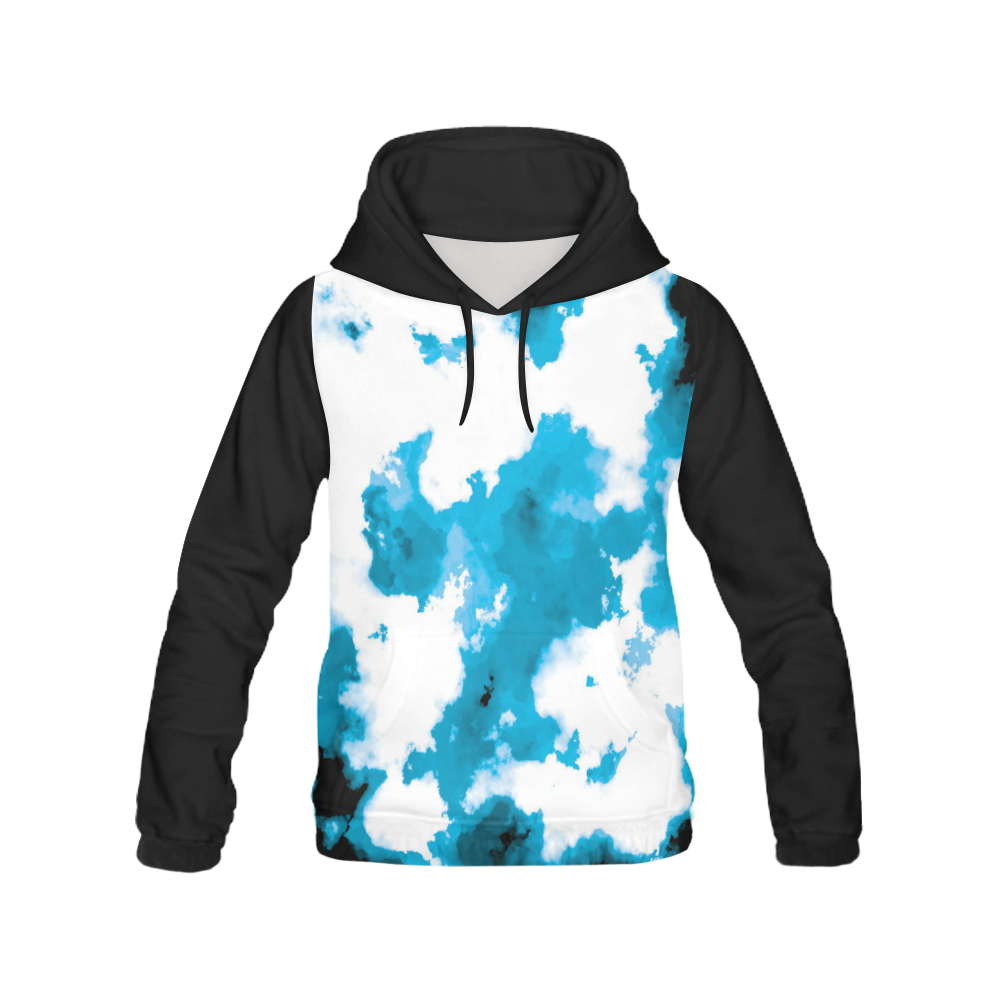 blue black and white watercolor All Over Print Hoodie for Women (USA Size) (Model H13)