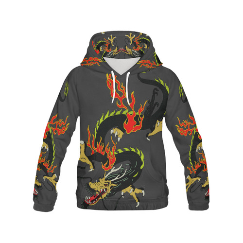 Black Chinese Dragon Black All Over Print Hoodie for Men (USA Size) (Model H13)