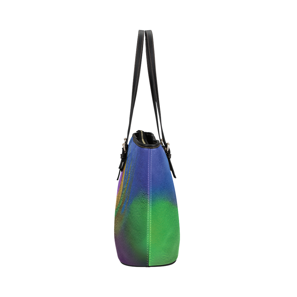 peacock abstract 1 small tote bag 1 panel Leather Tote Bag/Small (Model 1651)