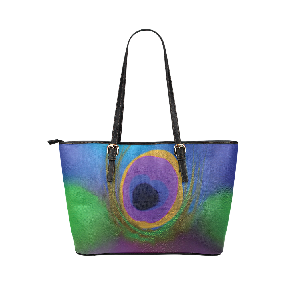 peacock abstract 1 small tote bag 1 panel Leather Tote Bag/Small (Model 1651)