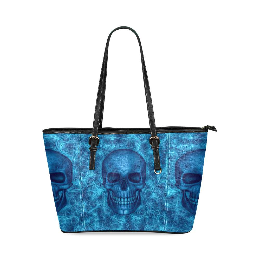 Smiling Skull on Fibers I by JamColors Leather Tote Bag/Small (Model 1640)