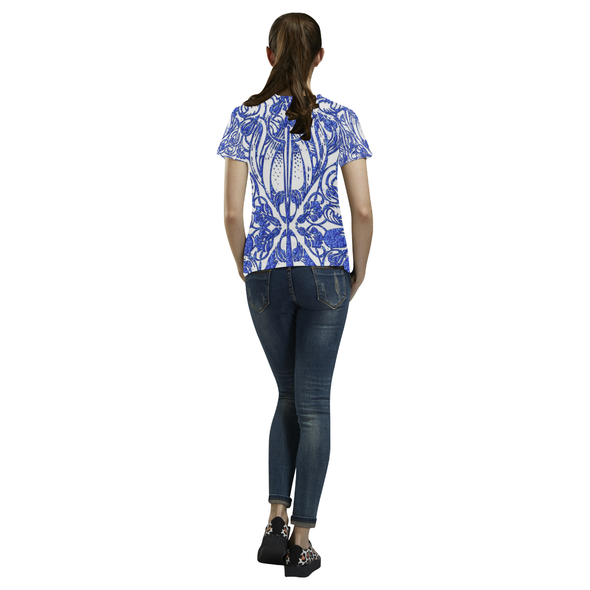 Lace Blue All Over Print T-Shirt for Women (USA Size) (Model T40)