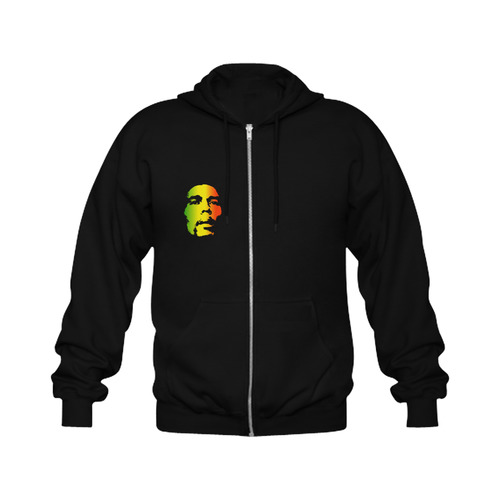King Of Reggae Bob Marley Gildan Full Zip Hooded Sweatshirt (Model H02)