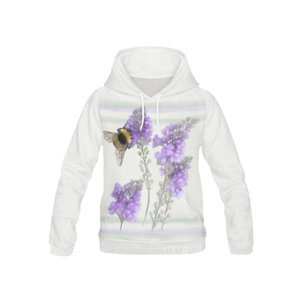 Bumblebee on purple flowers, floral watercolor All Over Print Hoodie for Kid (USA Size) (Model H13)