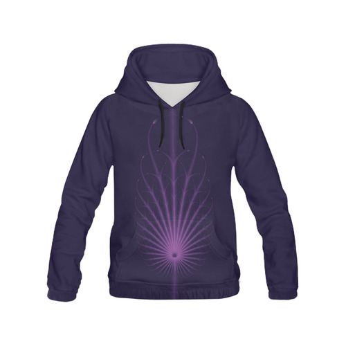 Purple and Indigo Abstract Art Nouveau Feather All Over Print Hoodie for Women (USA Size) (Model H13)