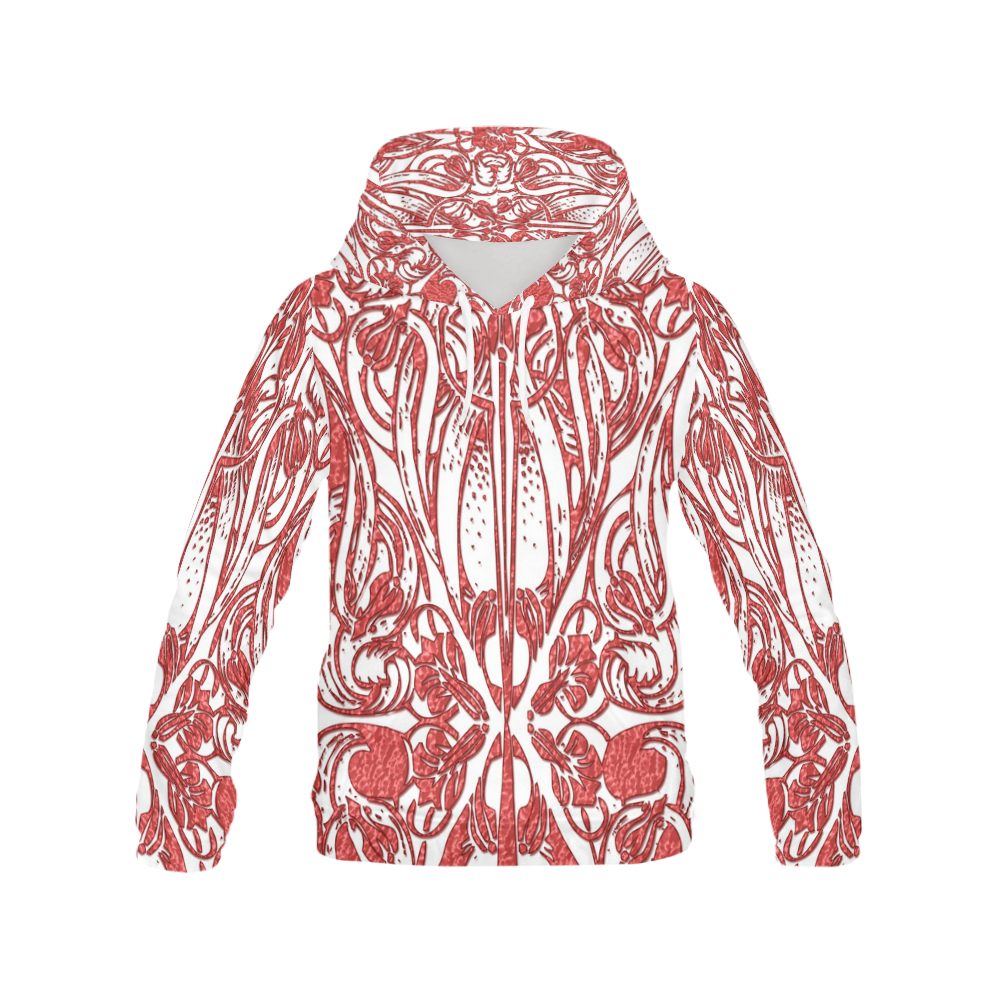 Lace Red All Over Print Hoodie for Women (USA Size) (Model H13)
