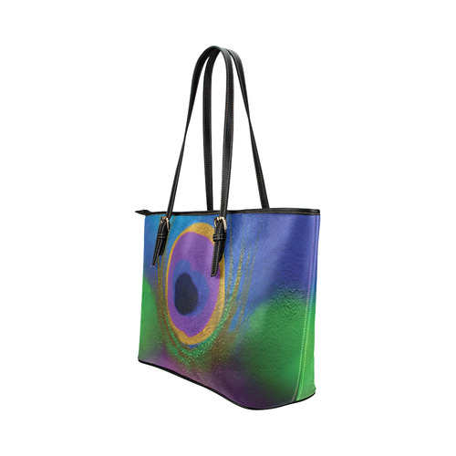 peacock abstract 1 small tote bag 1 panel Leather Tote Bag/Small (Model 1651)