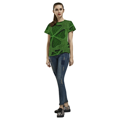 Leather-Look Irish Cloverball All Over Print T-Shirt for Women (USA Size) (Model T40)