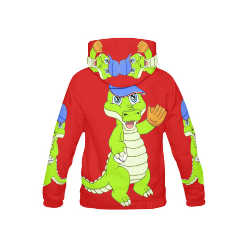 Baseball Gator Red All Over Print Hoodie for Kid (USA Size) (Model H13)
