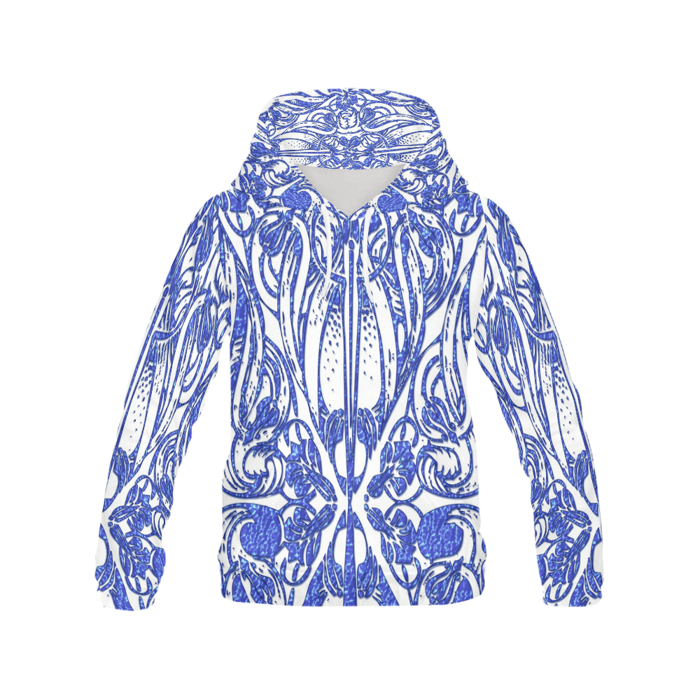 Lace Blue All Over Print Hoodie for Men (USA Size) (Model H13)