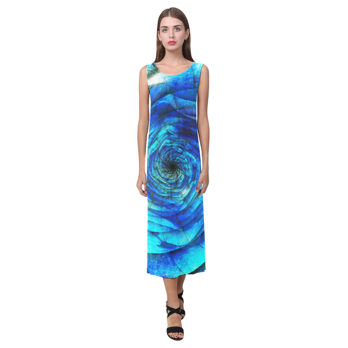 Galaxy Wormhole Spiral 3D - Jera Nour Phaedra Sleeveless Open Fork Long Dress (Model D08)
