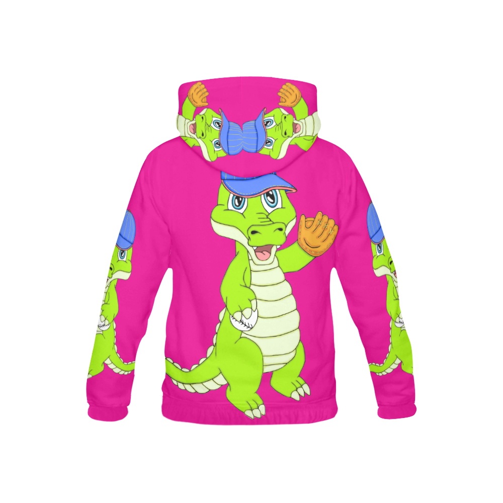 Baseball Gator Pink All Over Print Hoodie for Kid (USA Size) (Model H13)