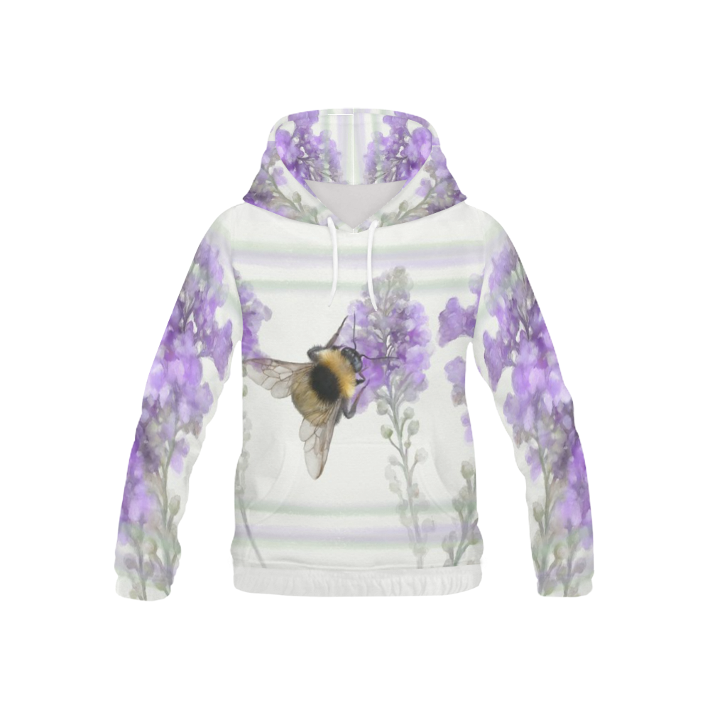 Bumblebee on purple flowers, floral watercolor All Over Print Hoodie for Kid (USA Size) (Model H13)