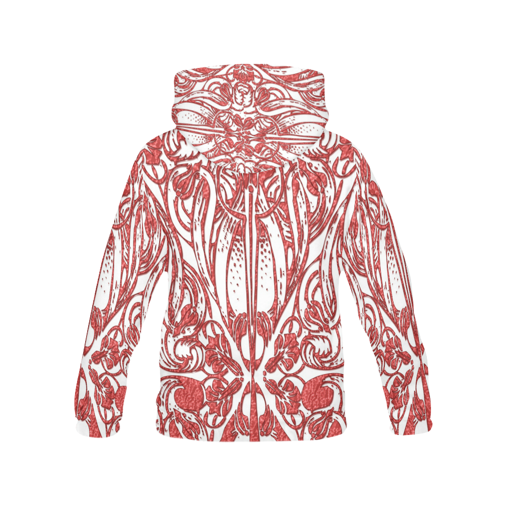 Lace Red All Over Print Hoodie for Women (USA Size) (Model H13)