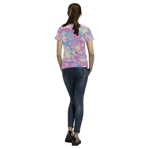Flower Colors Abtract All Over Print T-Shirt for Women (USA Size) (Model T40)