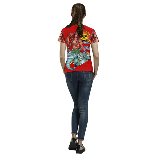 Mermaid womens t chirt red All Over Print T-Shirt for Women (USA Size) (Model T40)