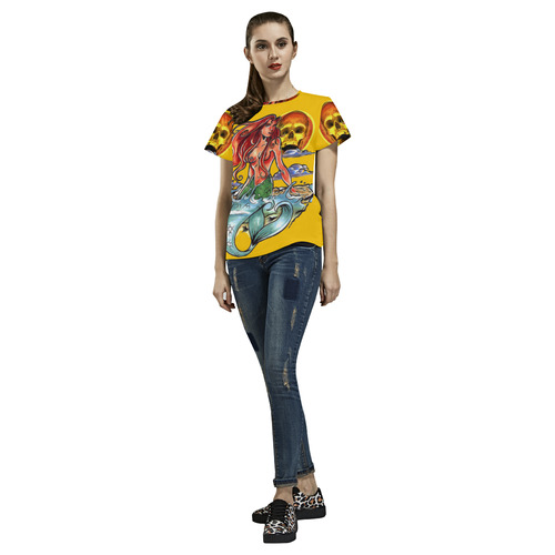 Mermaid womens t chirt yellow All Over Print T-Shirt for Women (USA Size) (Model T40)