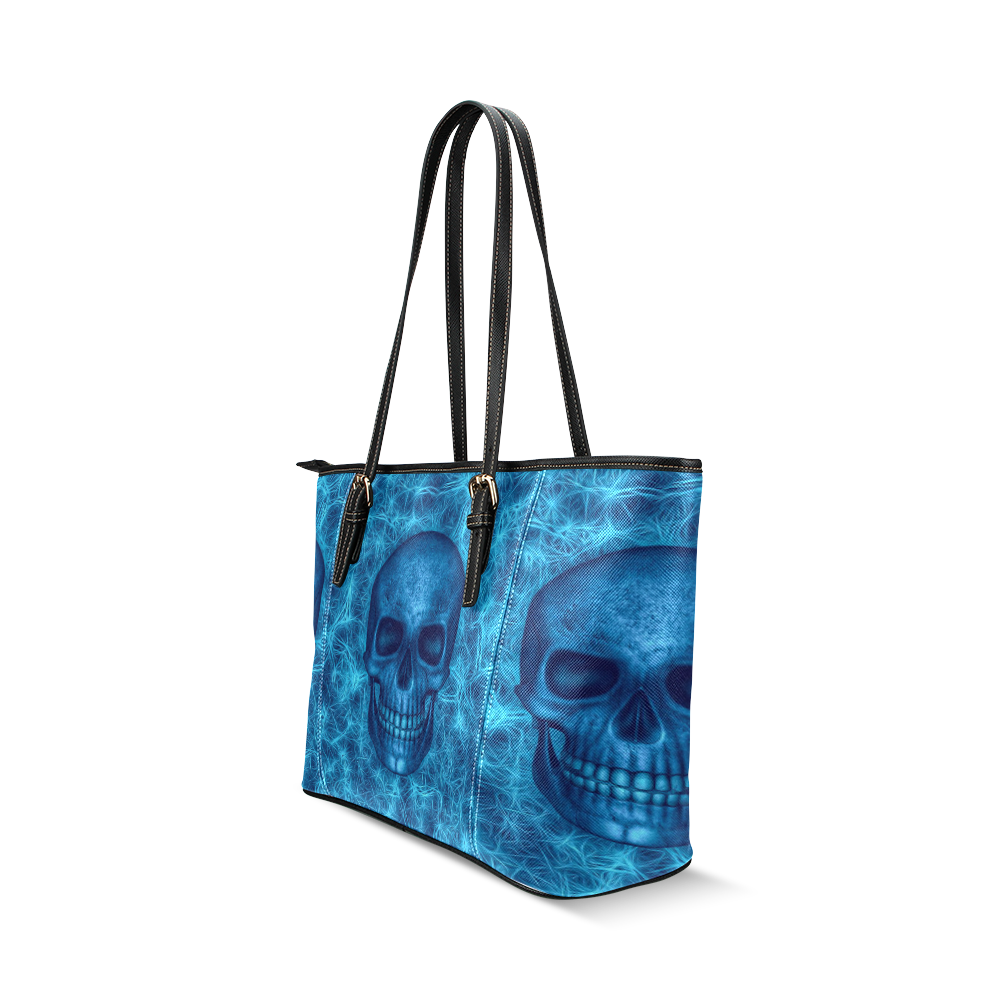Smiling Skull on Fibers I by JamColors Leather Tote Bag/Small (Model 1640)