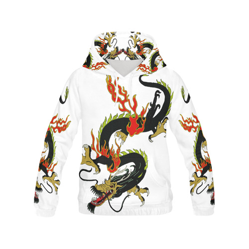 Black Chinese Dragon All Over Print Hoodie for Women (USA Size) (Model H13)