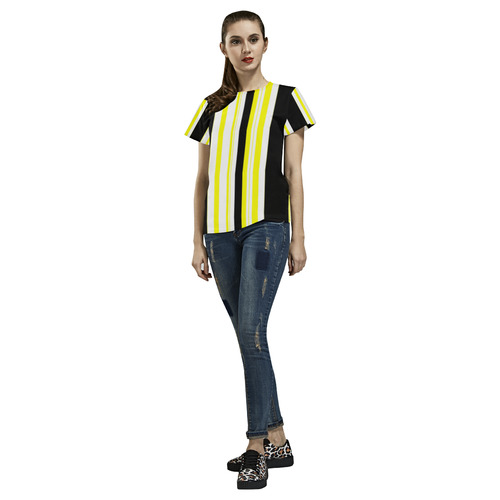 black white and yellow All Over Print T-Shirt for Women (USA Size) (Model T40)