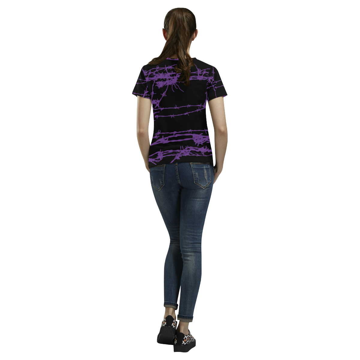 Purple Barbed Wire Goth Print All Over Print T-Shirt for Women (USA Size) (Model T40)