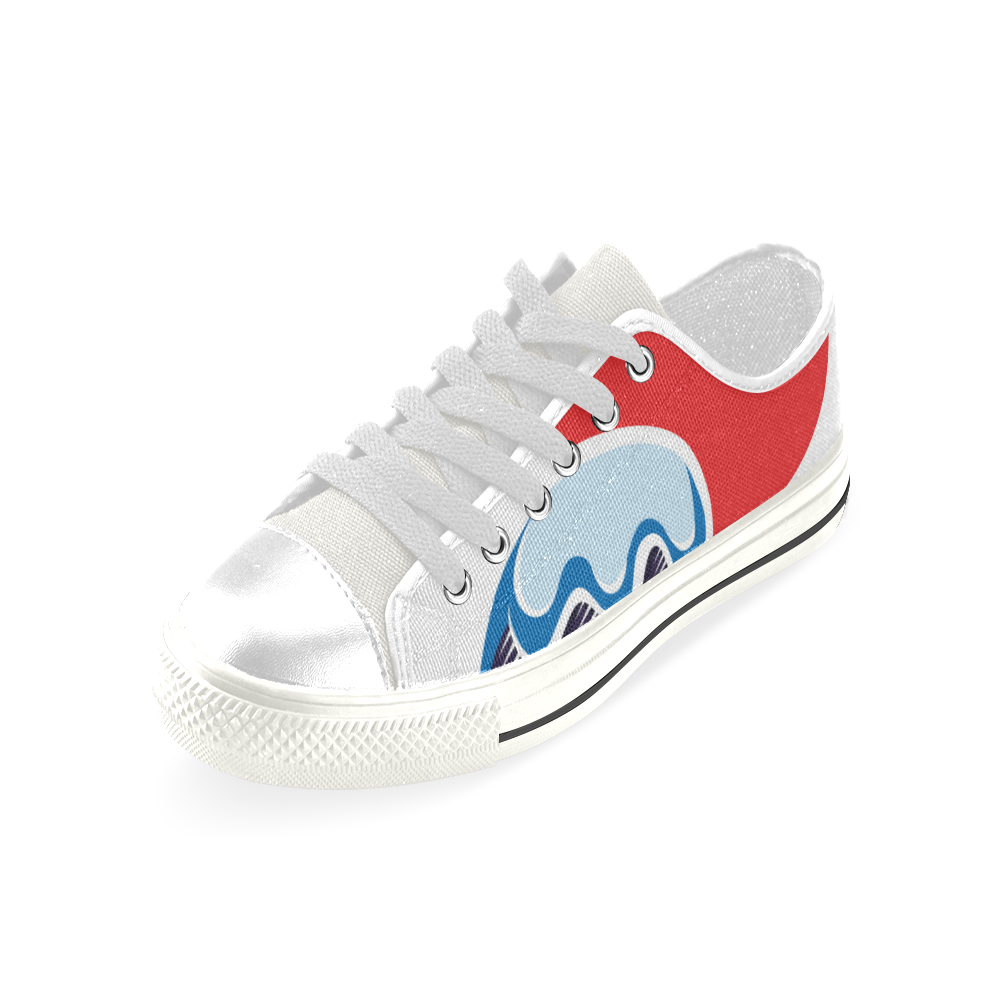 Designers shoes with Red sun and blue Wave Low Top Canvas Shoes for Kid (Model 018)