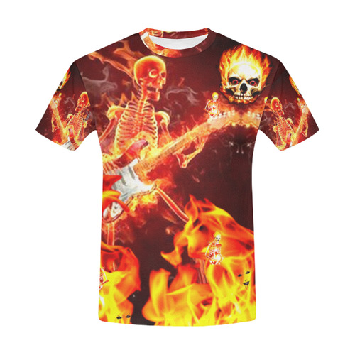 fire skeleton guitar players All Over Print T-Shirt for Men (USA Size) (Model T40)