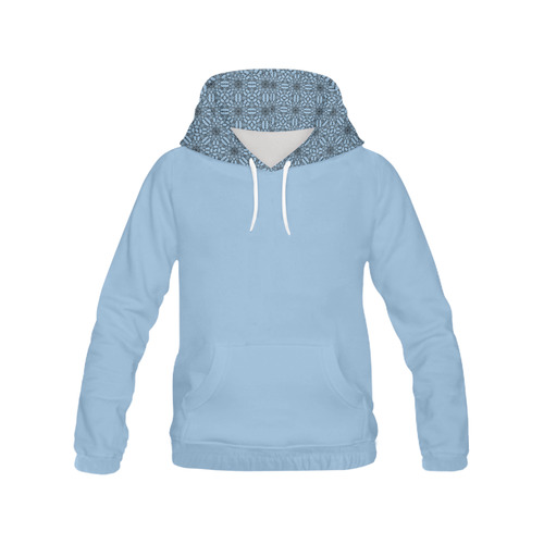 Airy Blue Black Lace All Over Print Hoodie for Women (USA Size) (Model H13)