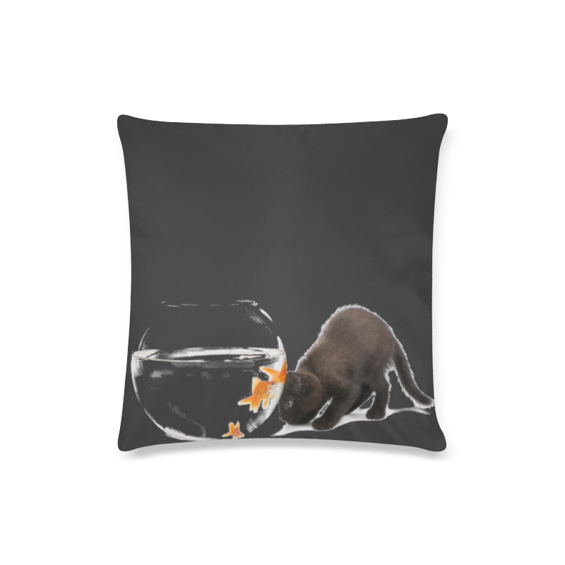 CAT AND FISH Custom Zippered Pillow Case 16"x16"(Twin Sides)