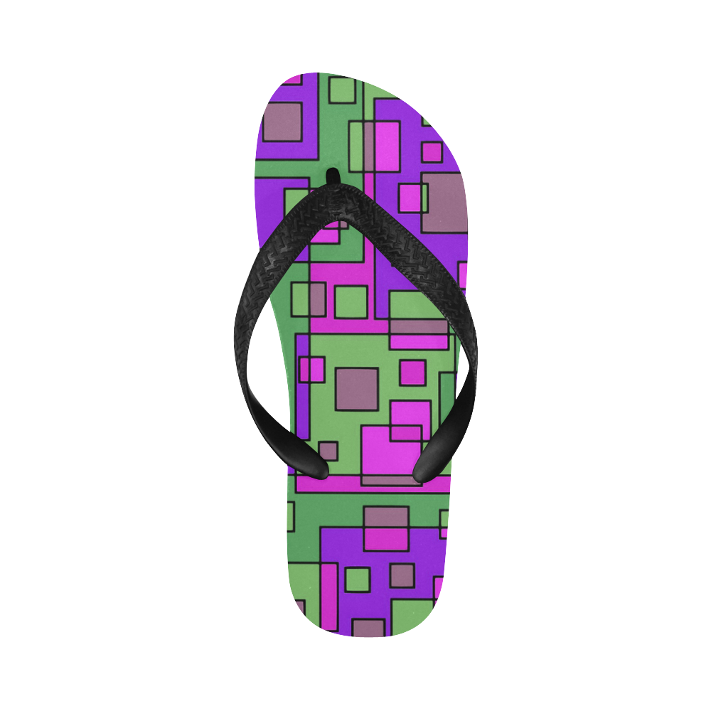 Purple Green Abstract Square Flip Flops for Men/Women (Model 040)