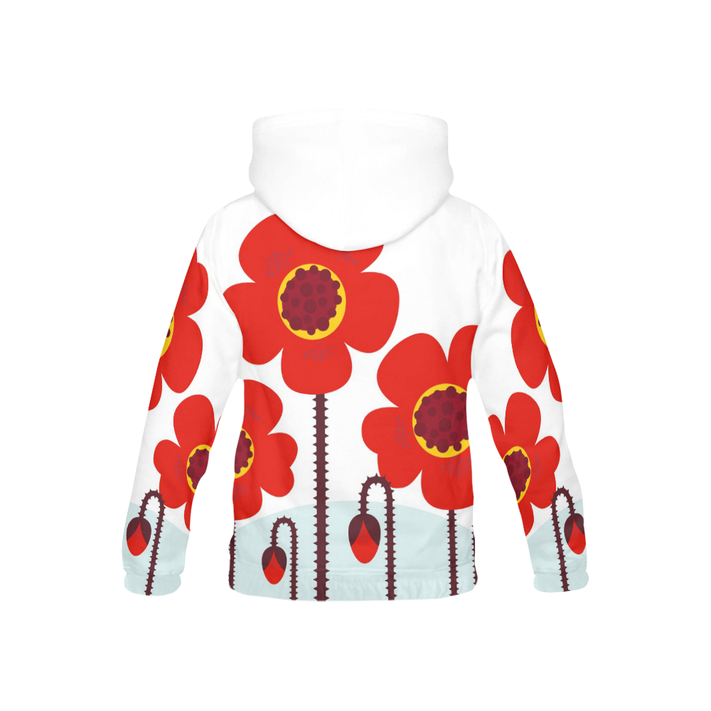 Kids designers hoodie : BIG RED FLOWERS All Over Print Hoodie for Kid (USA Size) (Model H13)