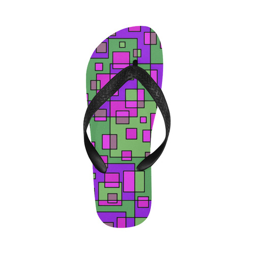 Purple Green Abstract Square Flip Flops for Men/Women (Model 040)