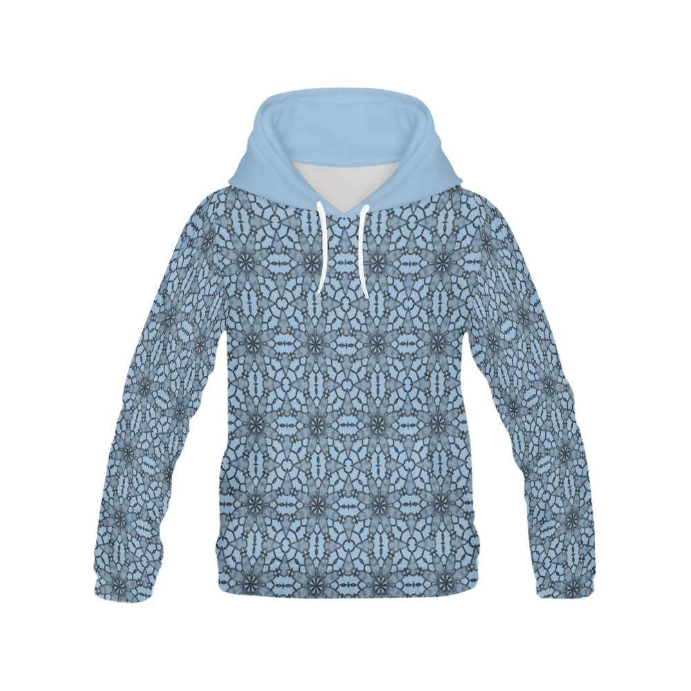 Airy Blue Black Lace All Over Print Hoodie for Women (USA Size) (Model H13)