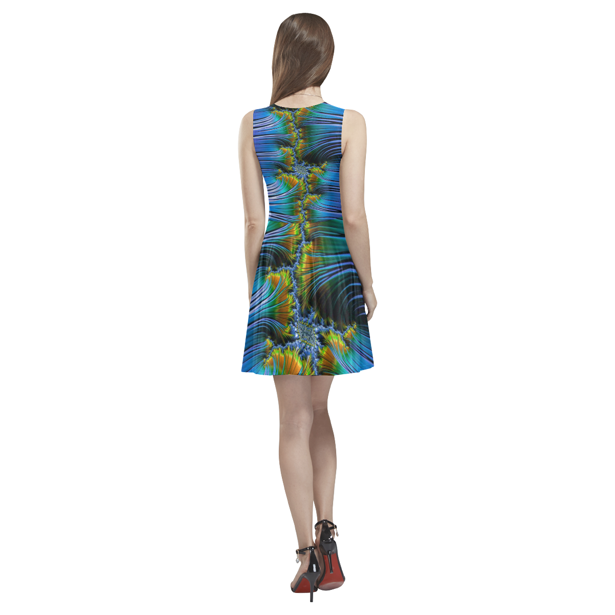 amazing Fractal 42 D by JamColors Thea Sleeveless Skater Dress(Model D19)