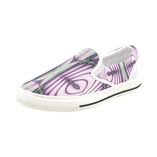 Pink and Green Ripples Fractal Abstract Slip-on Canvas Shoes for Kid (Model 019)