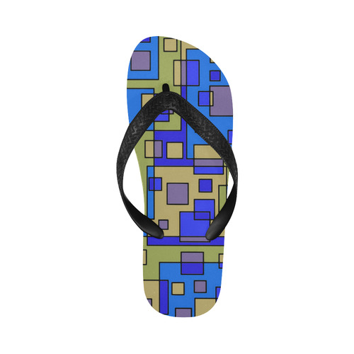 Blue Beige Abstract Square Flip Flops for Men/Women (Model 040)