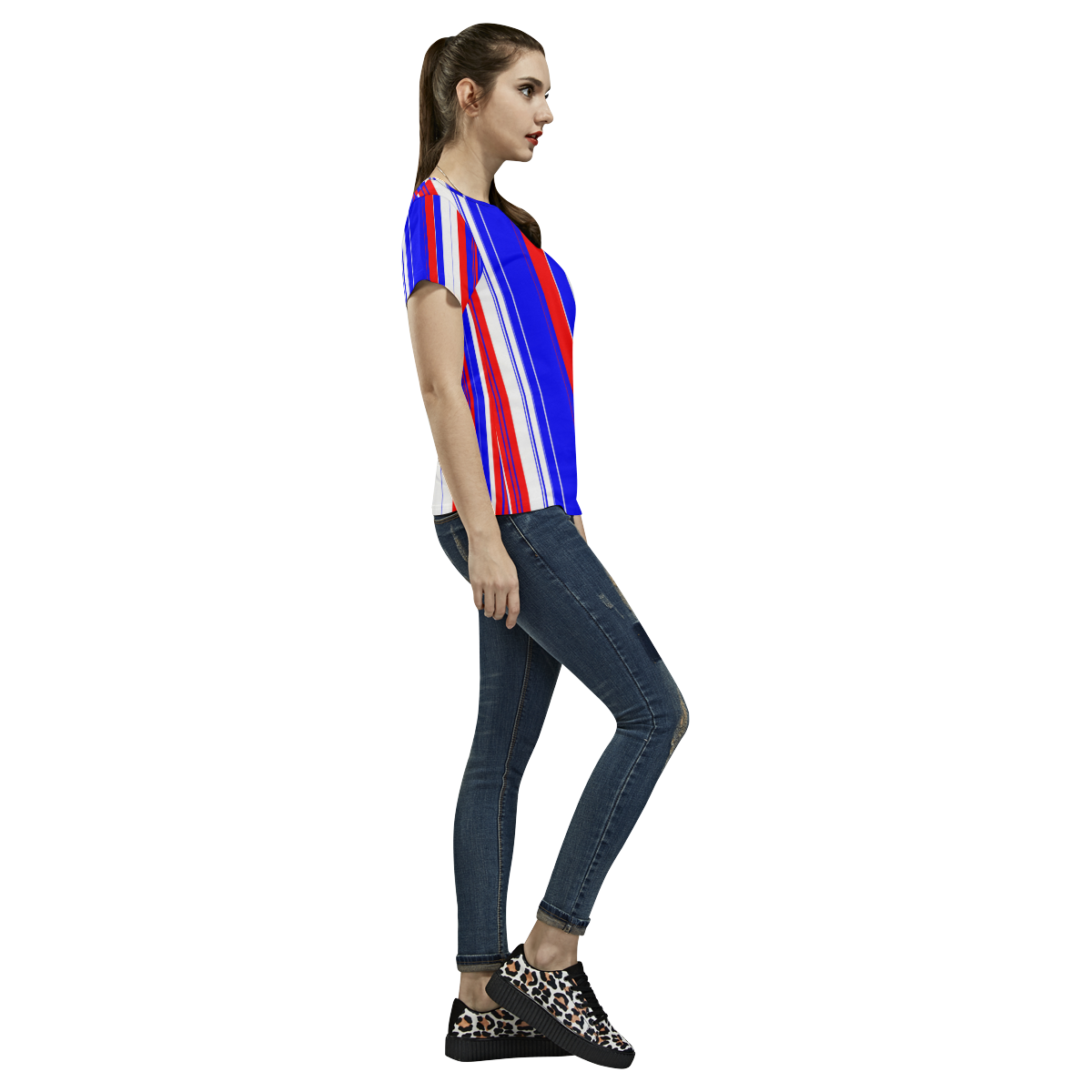 red white blue stripes All Over Print T-Shirt for Women (USA Size) (Model T40)