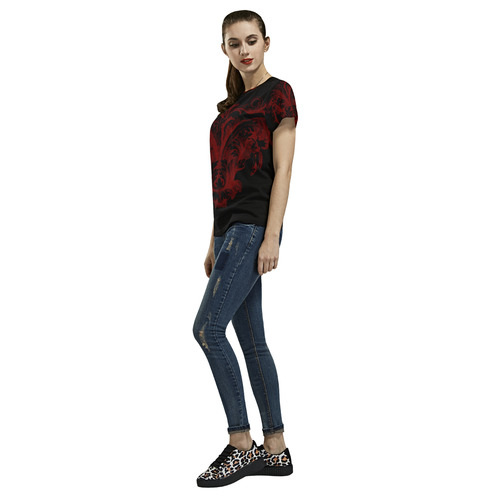 Red Damask Goth Print All Over Print T-Shirt for Women (USA Size) (Model T40)