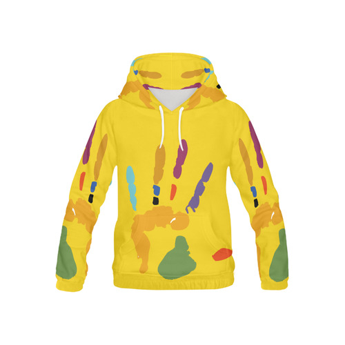Hand yellow All Over Print Hoodie for Kid (USA Size) (Model H13)
