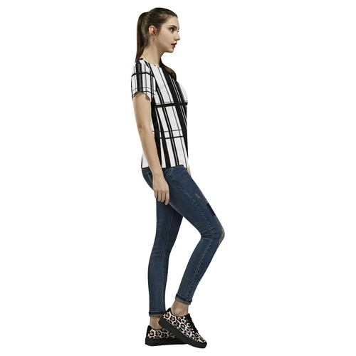 black and white stripe abstract All Over Print T-Shirt for Women (USA Size) (Model T40)