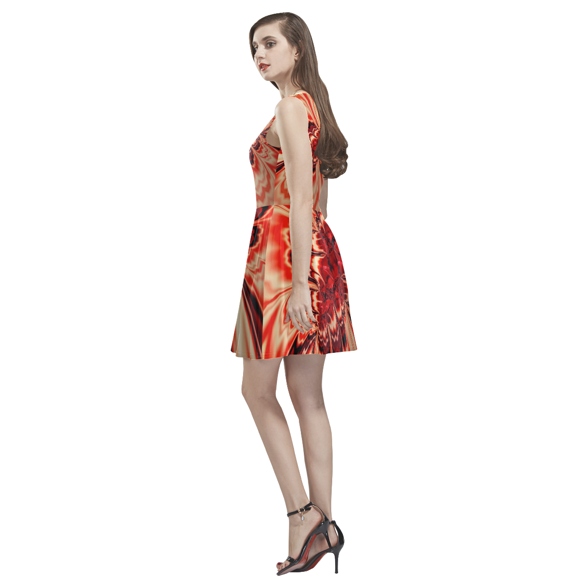 amazing Fractal 43 red by JamColors Thea Sleeveless Skater Dress(Model D19)