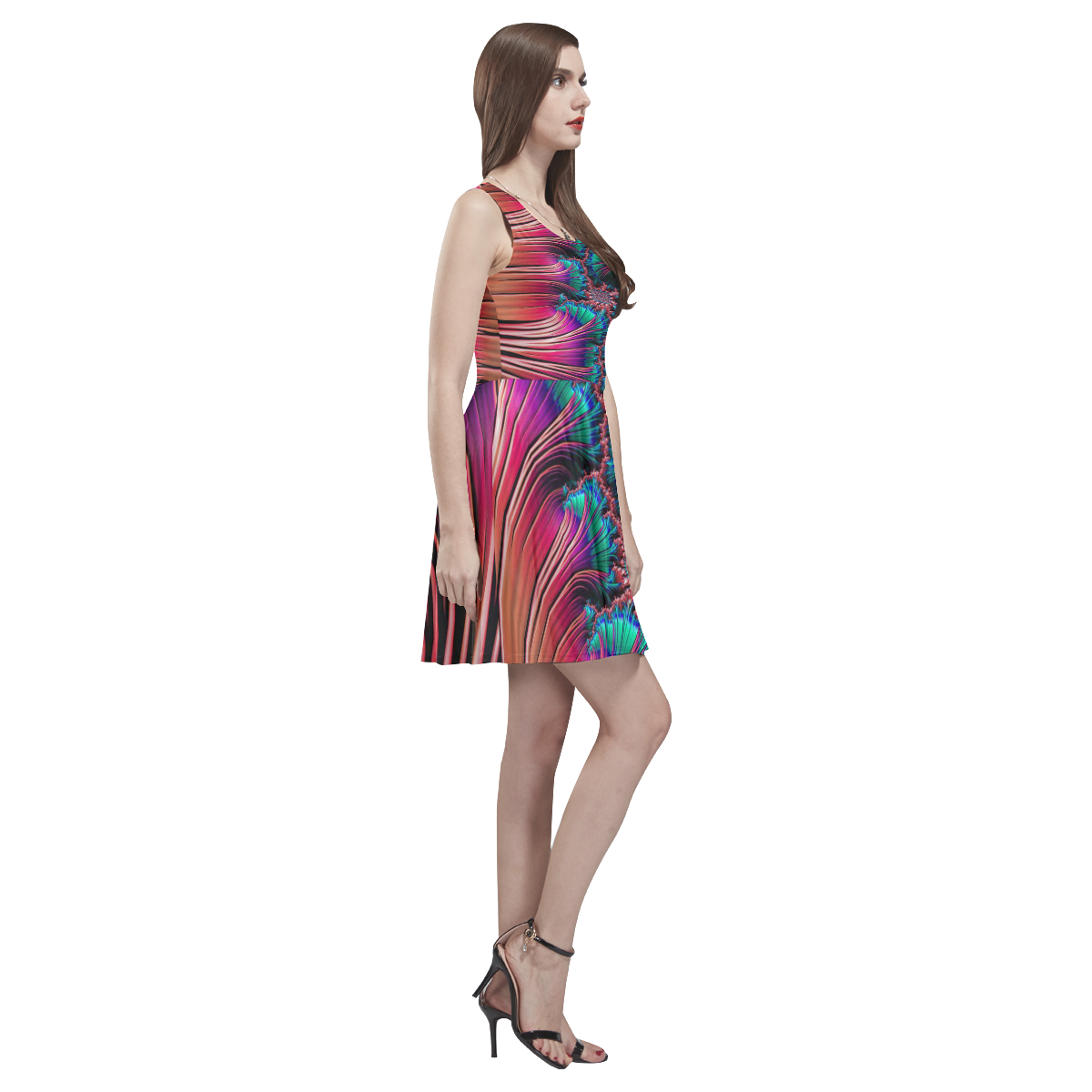 amazing Fractal 42 B by JamColors Thea Sleeveless Skater Dress(Model D19)